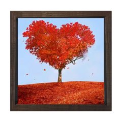 Kalp Ağacı Tablosu Kahverengi Ahşap Çerçeve - 80x80