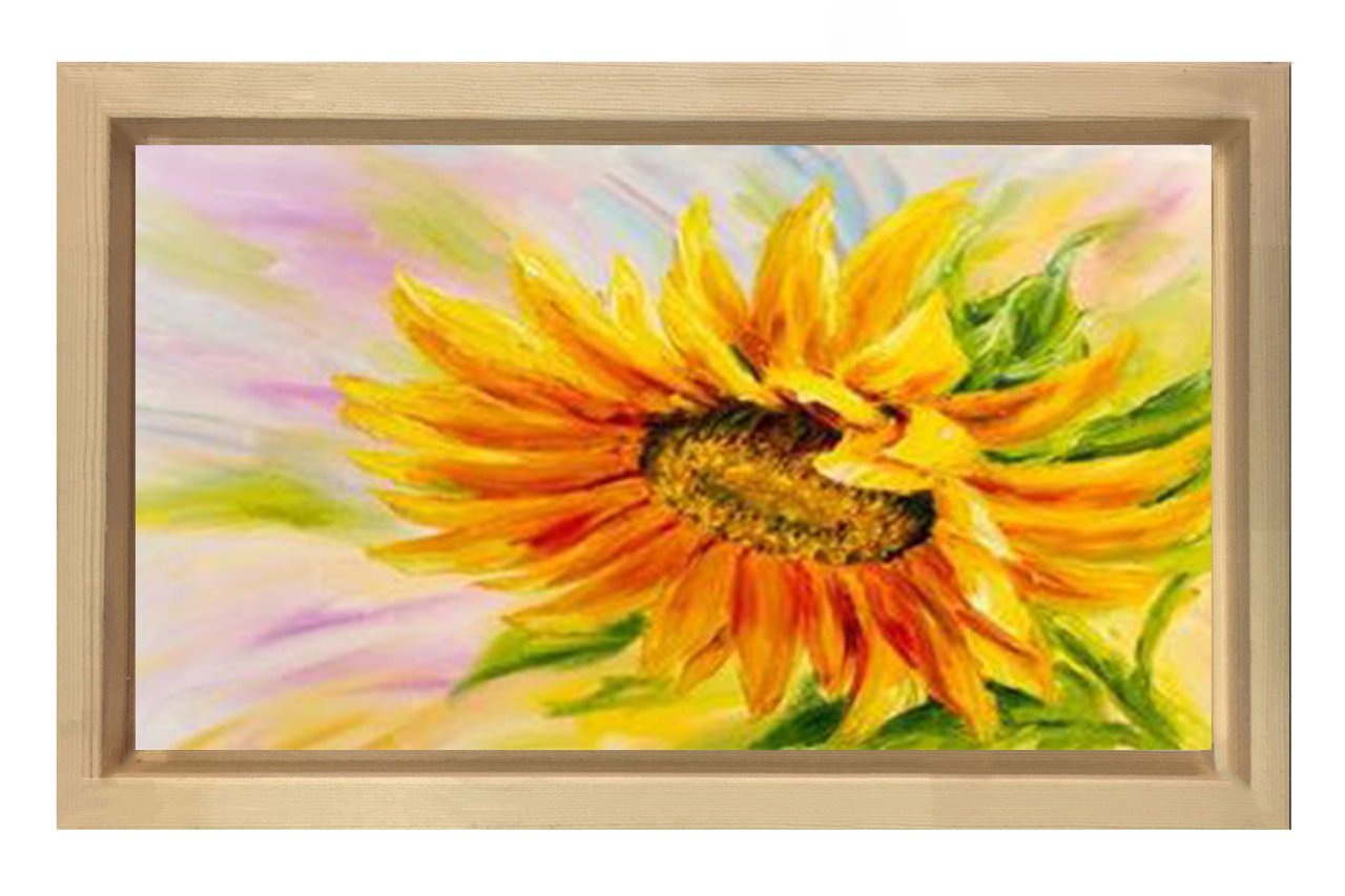 Ayçiçeği Sulu Boya Reprödiksiyon Tablosu Naturel Ahşap Çerçeve - 80x80