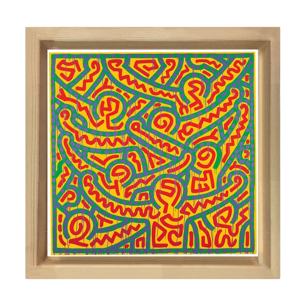 Soyut Çizgiler Tablosu Naturel Ahşap Çerçeve - 80x80