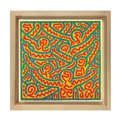 Soyut Çizgiler Tablosu Naturel Ahşap Çerçeve - 80x80