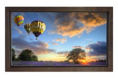 Uçan Balon Ve Lavanta Manzarası Tablosu Kahverengi Ahşap Çerçeve - 100x200