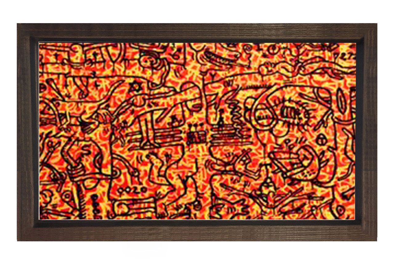 Soyut simgeler Tablosu Kahverengi Ahşap Çerçeve - 100x150