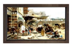 Osmanlı ve Pazar Tablosu Kahverengi Ahşap Çerçeve - 50x90