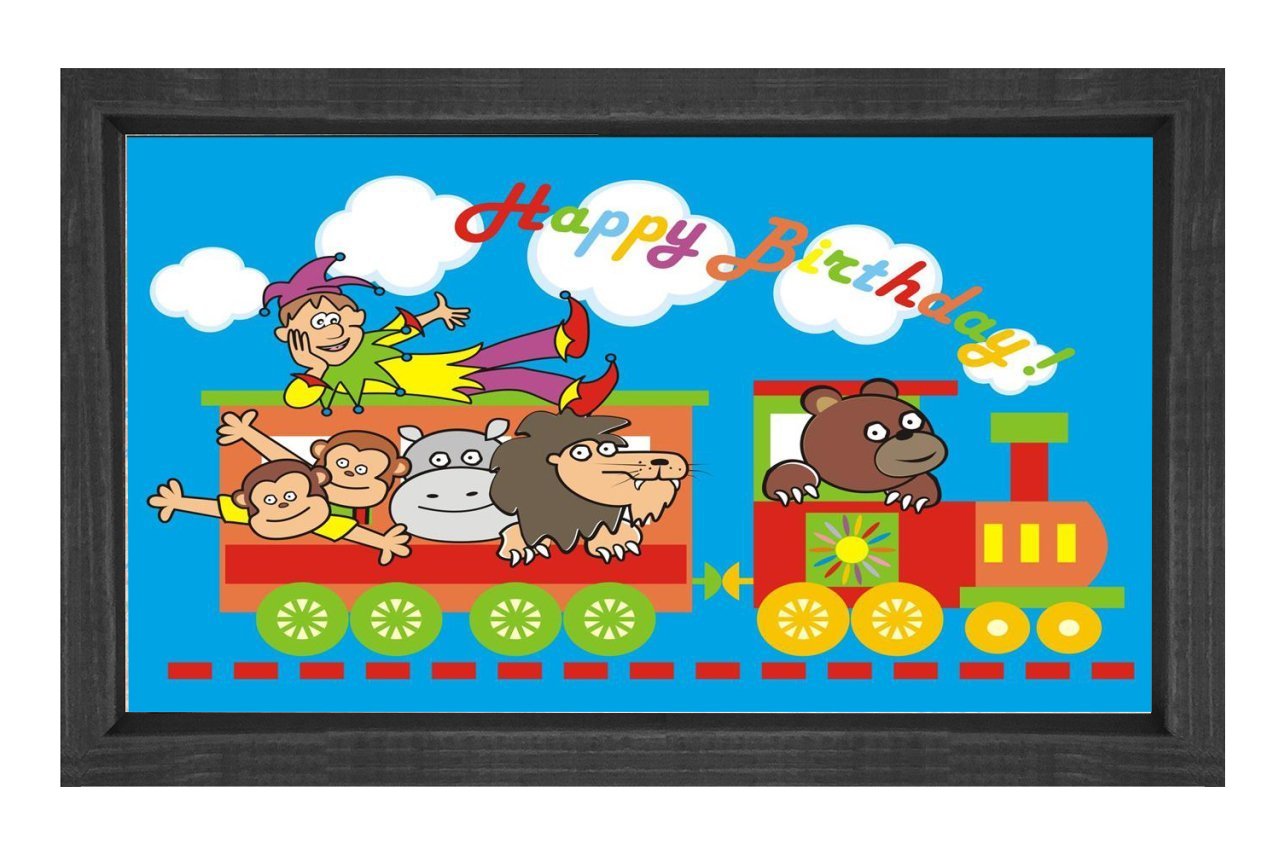 Sevimli Hayvanlar Treni Tablosu Siyah Ahşap Çerçeve - 100x200