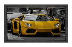 Sarı Lamborgini Tablosu Siyah Ahşap Çerçeve - 70x100