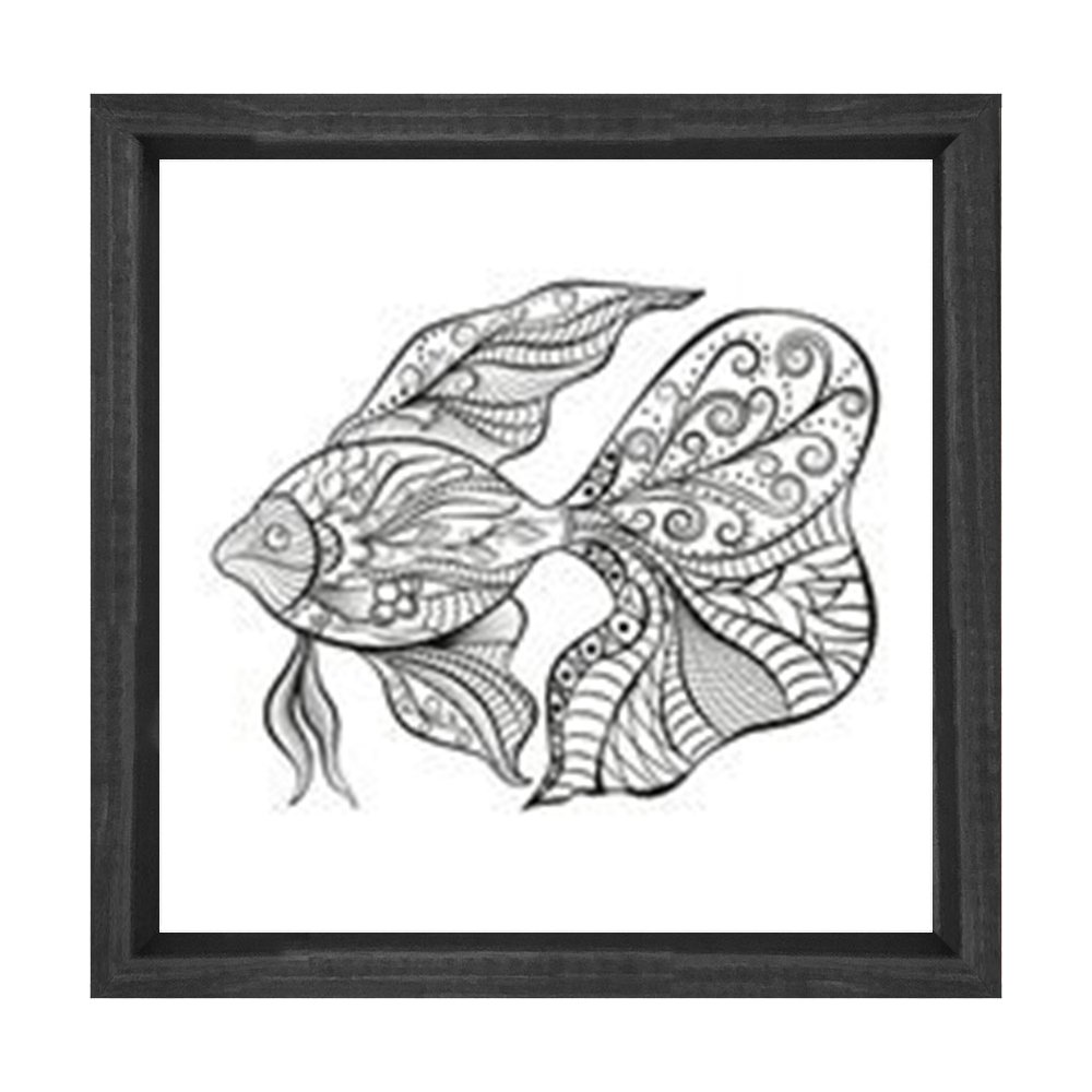 Mandala  Balık  Tablosu Siyah Ahşap Çerçeve - 50x50