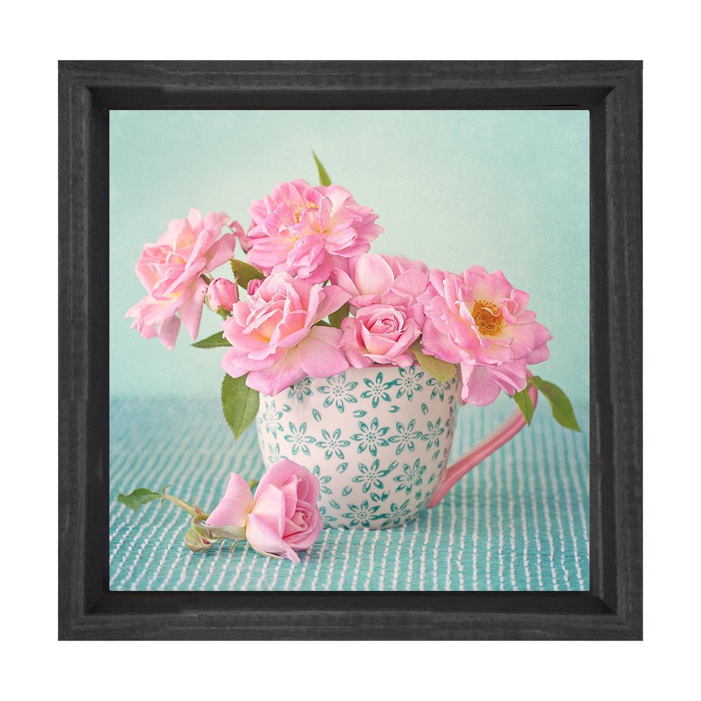 Saksıda Çiçek Tablosu Siyah Ahşap Çerçeve - 70x70