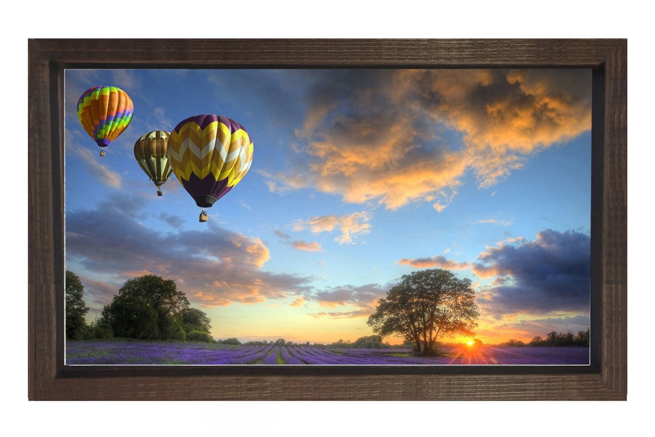 Uçan Balon Ve Lavanta Manzarası Tablosu Kahverengi Ahşap Çerçeve - 50x70