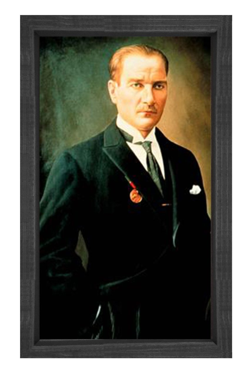 Atatürk Tablosu Siyah Ahşap - 50x90