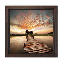 Gün Batımı İskele Tablosu Kahverengi Ahşap Çerçeve - 60x60