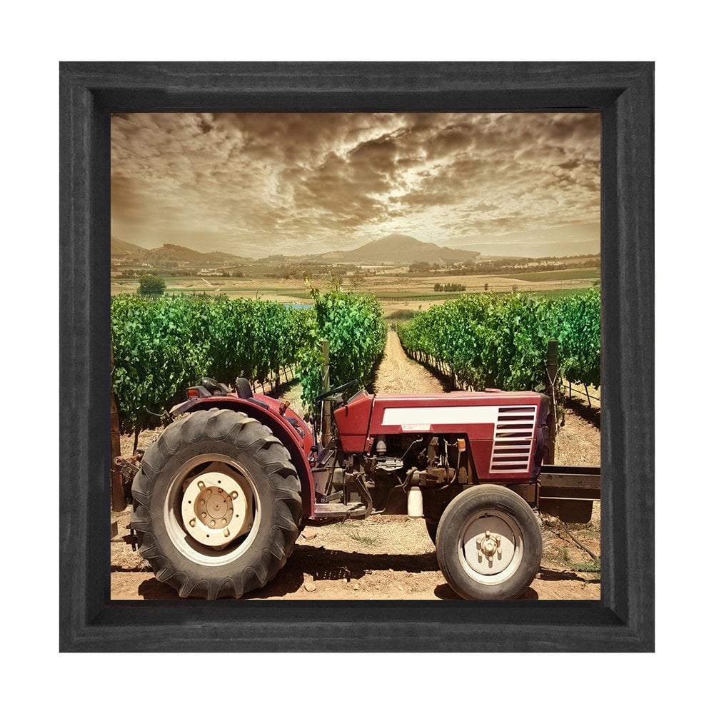 Traktör Ve Tarla Tablosu Siyah Ahşap Çerçeve - 40x40