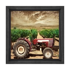 Traktör Ve Tarla Tablosu Siyah Ahşap Çerçeve - 40x40