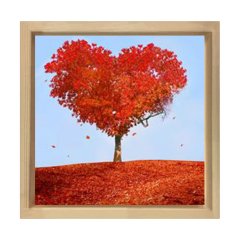 Kalp Ağacı Tablosu Naturel Ahşap Çerçeve - 40x40