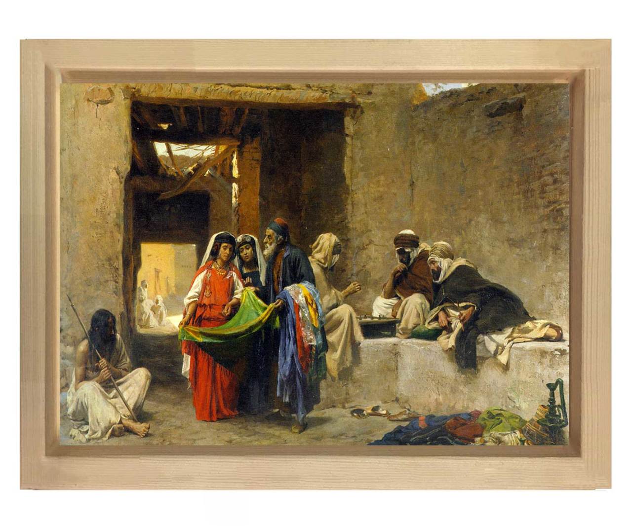 Kumaş Pazarı Tablosu Naturel Ahşap Çerçeve - 45x30