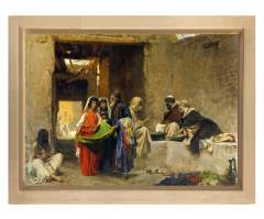 Kumaş Pazarı Tablosu Naturel Ahşap Çerçeve - 45x30