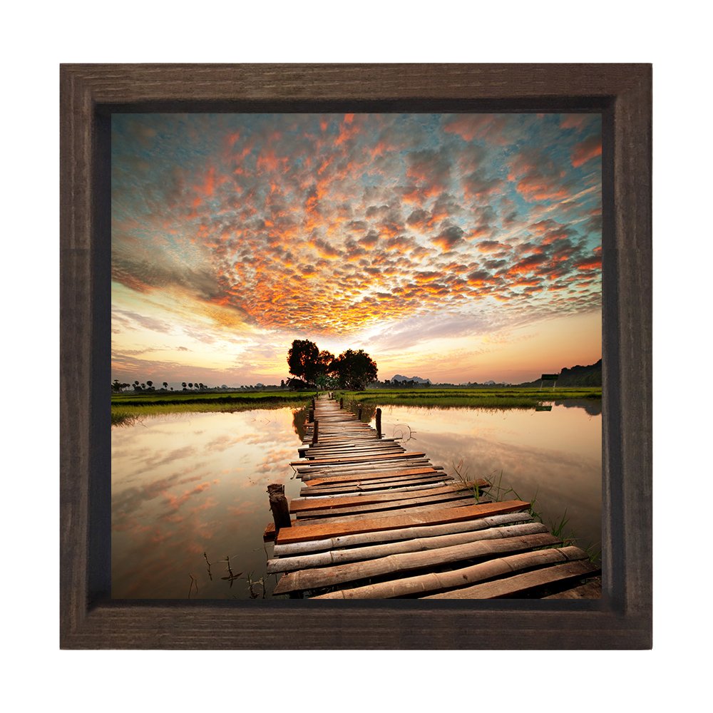 Gün Batımı İskele Tablosu Kahverengi Ahşap Çerçeve - 70x70