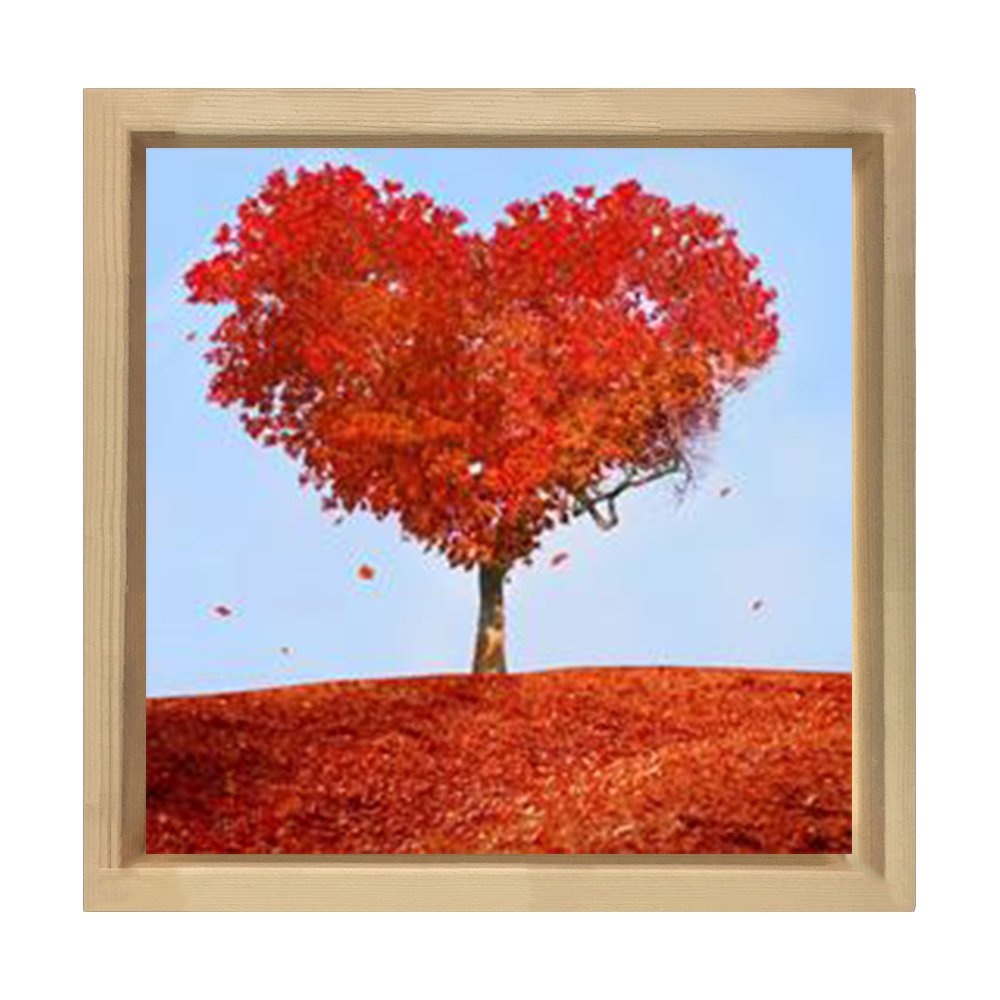 Kalp Ağacı Tablosu Naturel Ahşap Çerçeve - 50x50