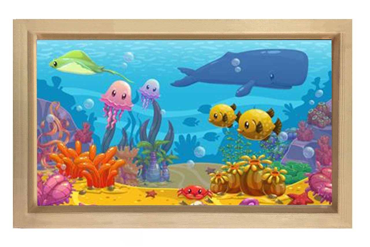 Sevimli Deniz Altı Tablosu Naturel Ahşap Çerçeve - 45x30