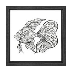 Mandala  Balık  Tablosu Siyah Ahşap Çerçeve - 90x90