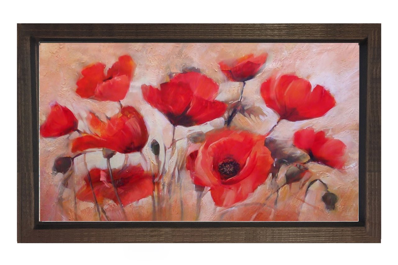 Gelincik Çiçekleri Tablosu Kahverengi Ahşap Çerçeve - 50x70