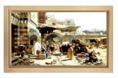 Osmanlı ve Pazar Tablosu Naturel Ahşap Çerçeve - 45x30