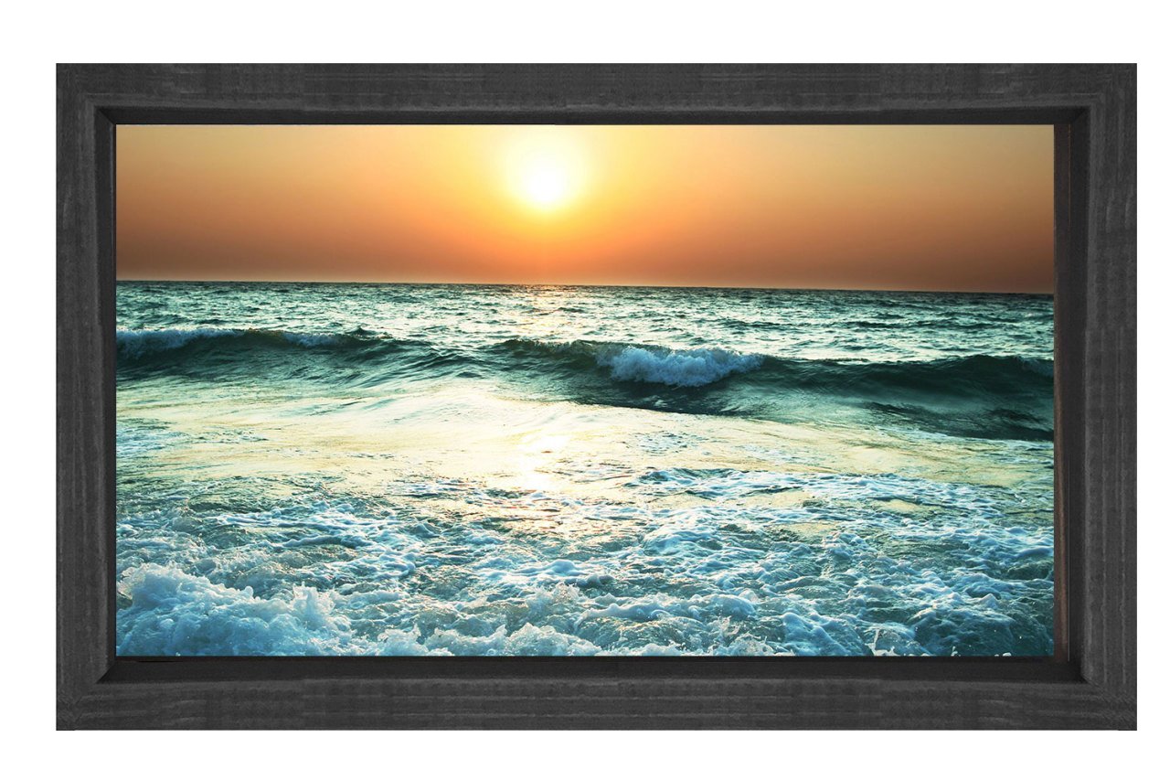 Dalgalı Deniz  Gün Batımı Tablosu Siyah Ahşap Çerçeve - 45x30