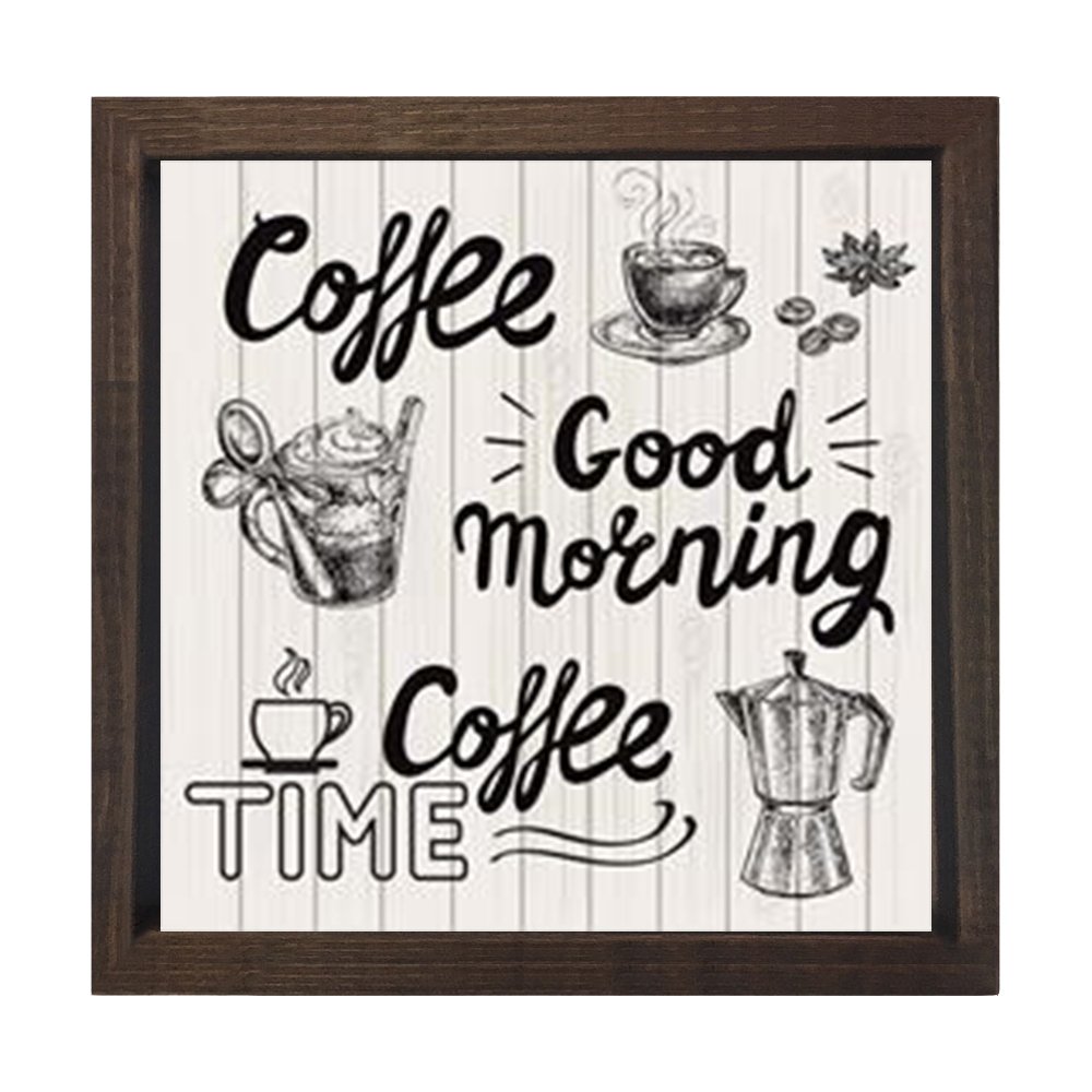 Dekoratif Kahve Reklam Coffee Tablosu Kahverengi Ahşap Çerçeve - 60x60