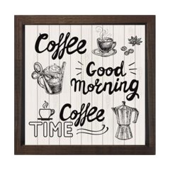 Dekoratif Kahve Reklam Coffee Tablosu Kahverengi Ahşap Çerçeve - 60x60