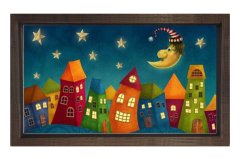 Sevimli Gece Mahallesi Tablosu Kahverengi Ahşap Çerçeve - 40x60