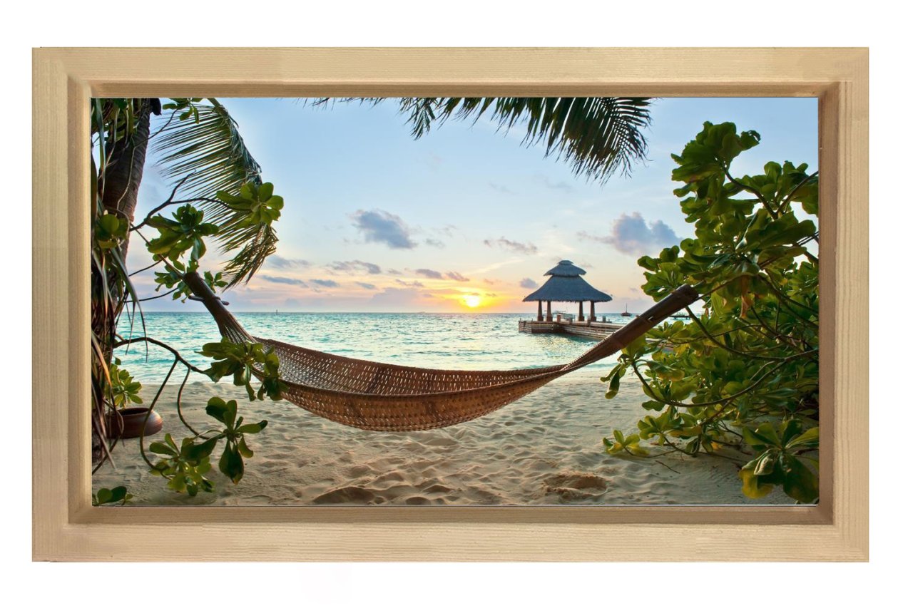 Hamak ve Deniz Tablosu Naturel Ahşap - 40x60