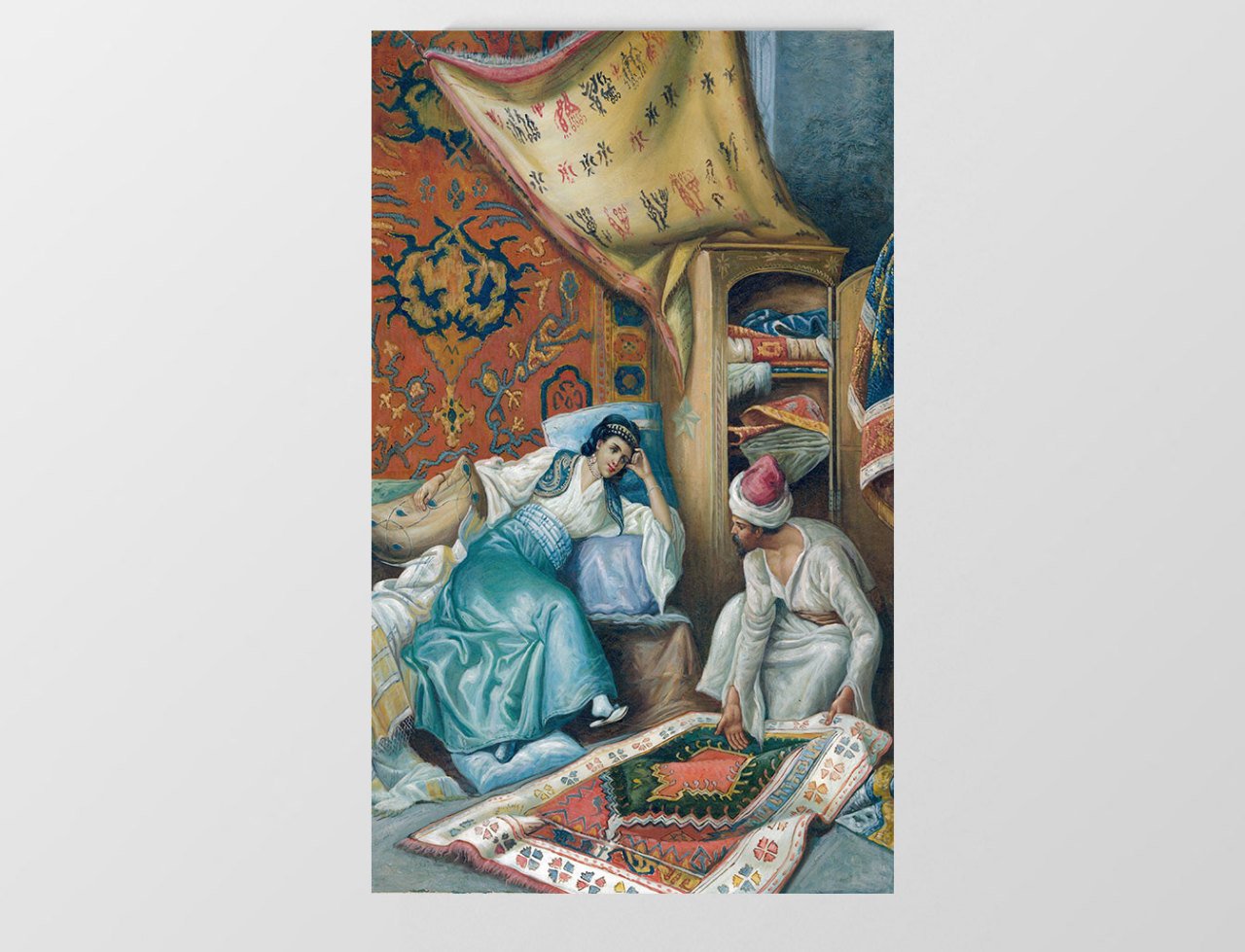 Halı Tüccarı ve Kadın Tablosu Çerçevesiz - 100x150