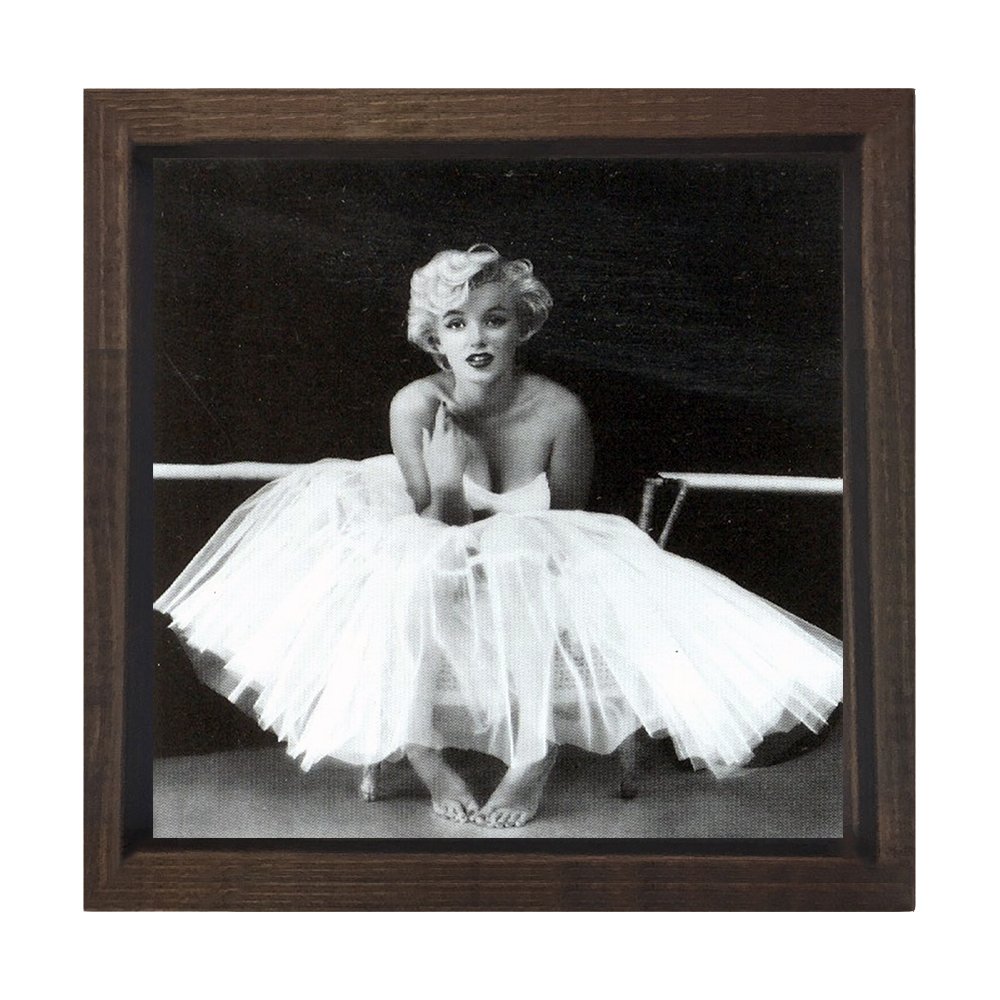 Marilyn Monroe Siyah Beyaz Tablosu Kahverengi Ahşap Çerçeve - 40x40