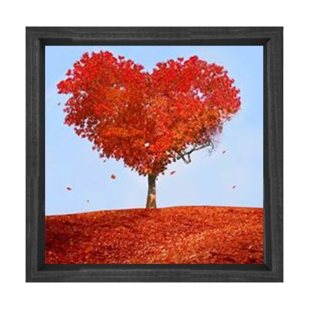 Kalp Ağacı Tablosu Siyah Ahşap Çerçeve - 40x40