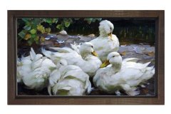 Ördekler Tablosu Kahverengi Ahşap Çerçeve - 100x150