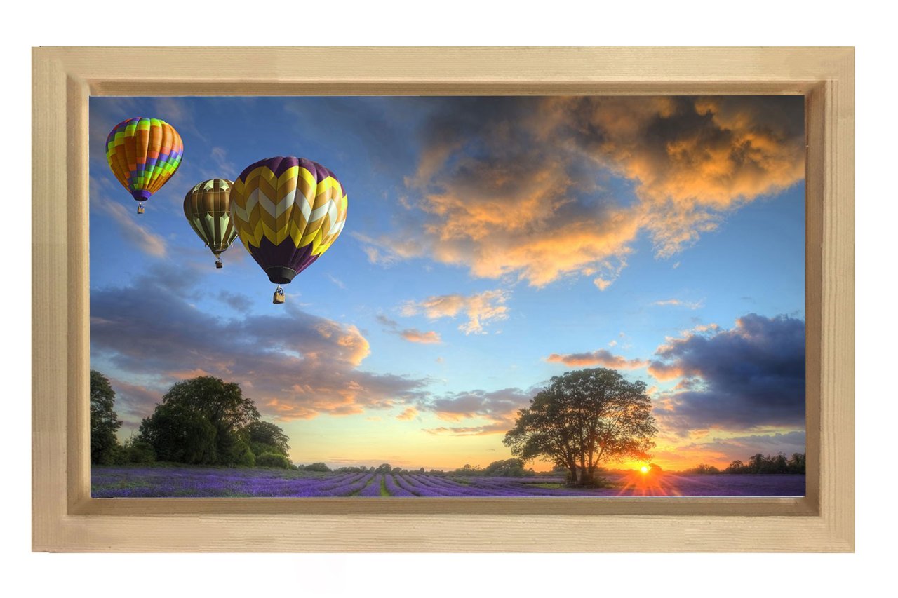 Uçan Balon Ve Lavanta Manzarası Tablosu Naturel Ahşap Çerçeve - 70x100