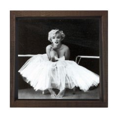 Marilyn Monroe Siyah Beyaz Tablosu Kahverengi Ahşap Çerçeve - 50x50