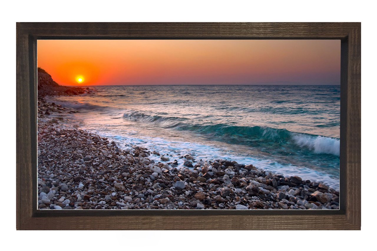Güneş Batımı Ve Deniz  Tablosu Kahverengi Ahşap Çerçeve - 40x60