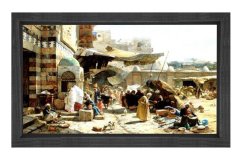 Osmanlı ve Pazar Tablosu Siyah Ahşap Çerçeve - 50x70