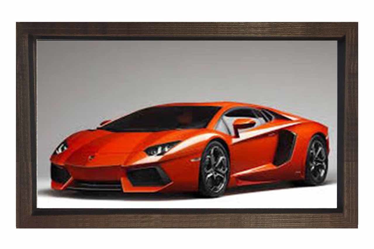 Kırmızı Lamborghini Aventador Tablosu Kahverengi Ahşap Çerçeve - 100x150