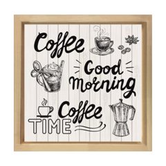 Dekoratif Kahve Reklam Coffee Tablosu Naturel Ahşap Çerçeve - 40x40