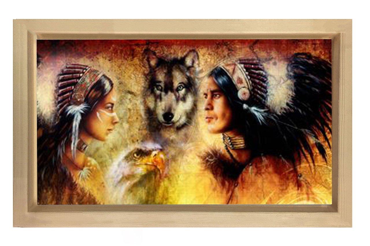 Kurt Ve Kızılderililer Tablosu Naturel Ahşap Çerçeve - 100x200