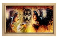 Kurt Ve Kızılderililer Tablosu Naturel Ahşap Çerçeve - 100x200
