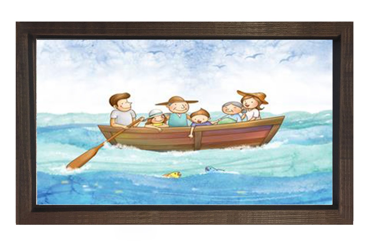 Mutlu Kayık Tablosu Kahverengi Ahşap Çerçeve - 50x90
