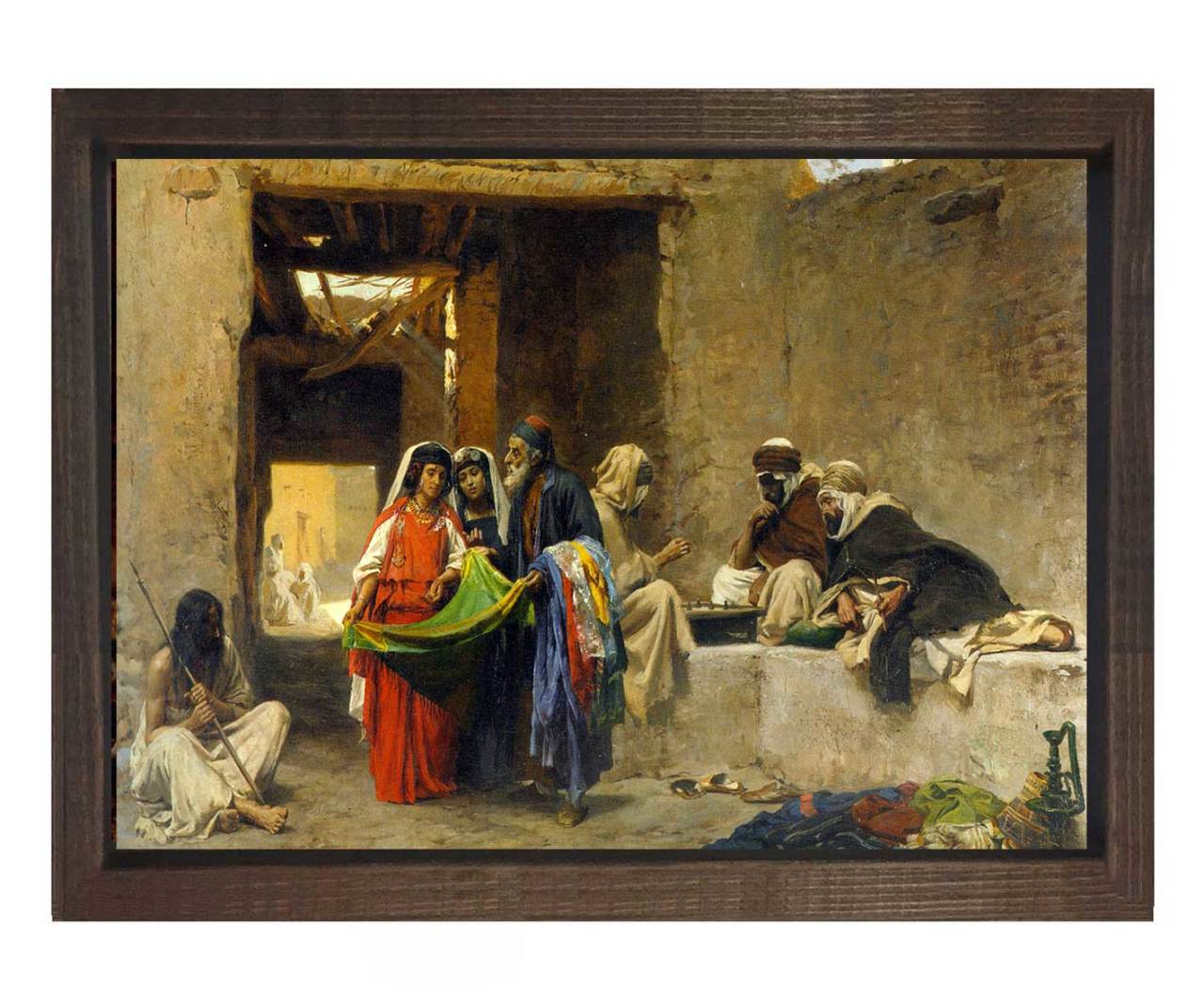 Kumaş Pazarı Tablosu Kahverengi Ahşap Çerçeve - 45x30