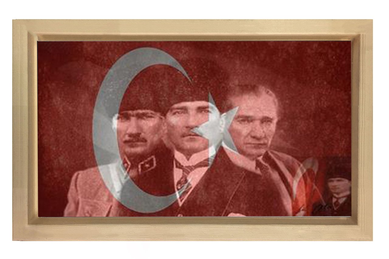 Atatürk Ve Türk Bayrağı Tablosu Naturel Ahşap - 40x60