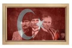 Atatürk Ve Türk Bayrağı Tablosu Naturel Ahşap - 40x60