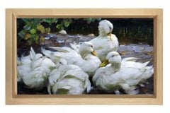 Ördekler Tablosu Naturel Ahşap Çerçeve - 100x200