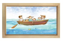 Mutlu Kayık Tablosu Naturel Ahşap Çerçeve - 100x150