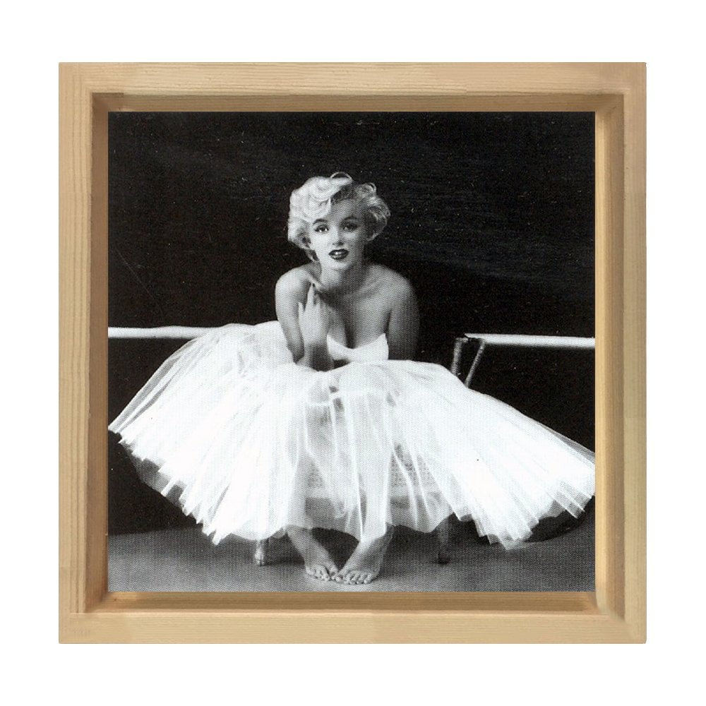 Marilyn Monroe Siyah Beyaz Tablosu Naturel Ahşap Çerçeve - 50x50