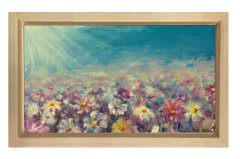Papatya Manzara Çiçekleri Tablosu Naturel Ahşap - 45x30